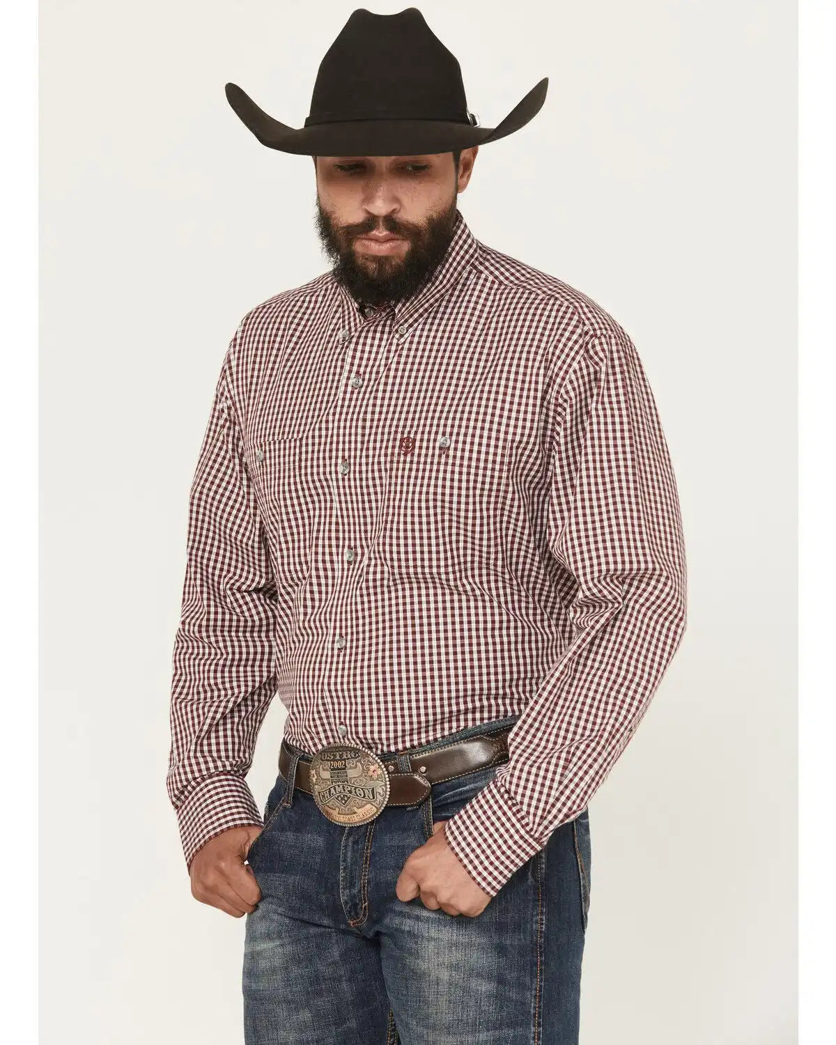 George Strait Wrangler Men's Checkered Long Sleeve Button-Down Stretch Western Shirt - Tall
