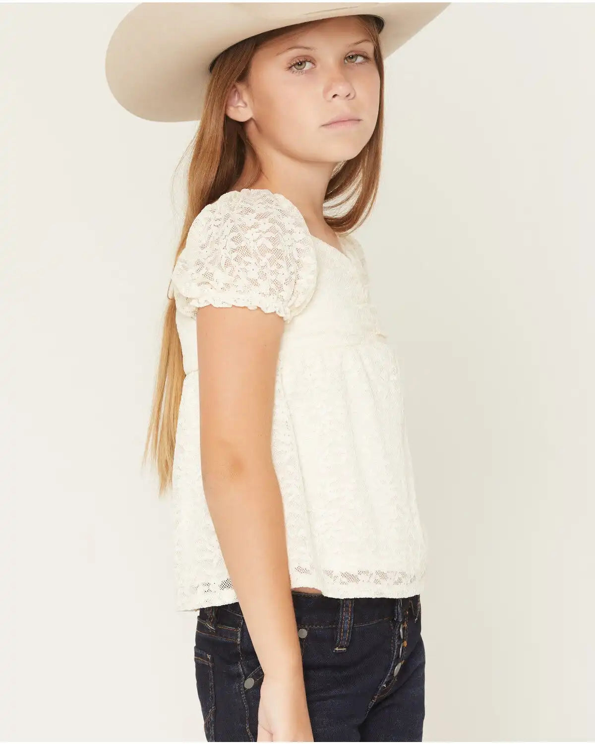Sugar California Girls' Emma Solid Lace Short Sleeve Shirt