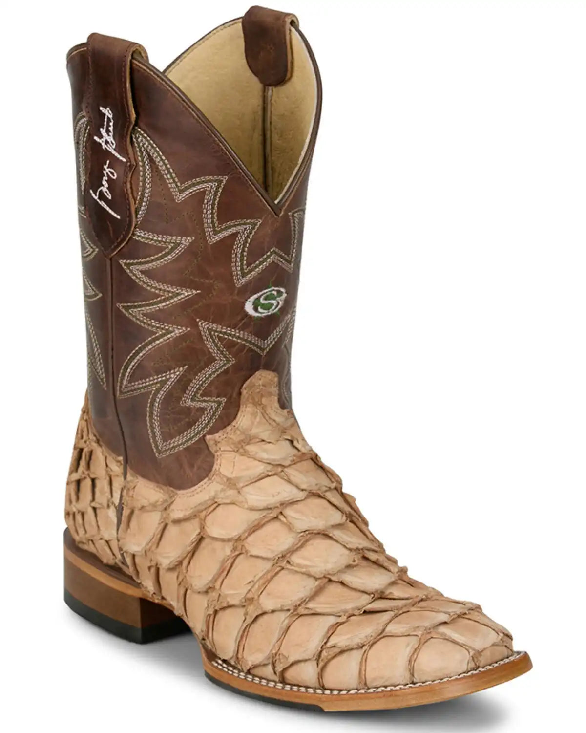 Justin Men's Ocean View Exotic Pirarucu Western Boots - Broad Square Toe