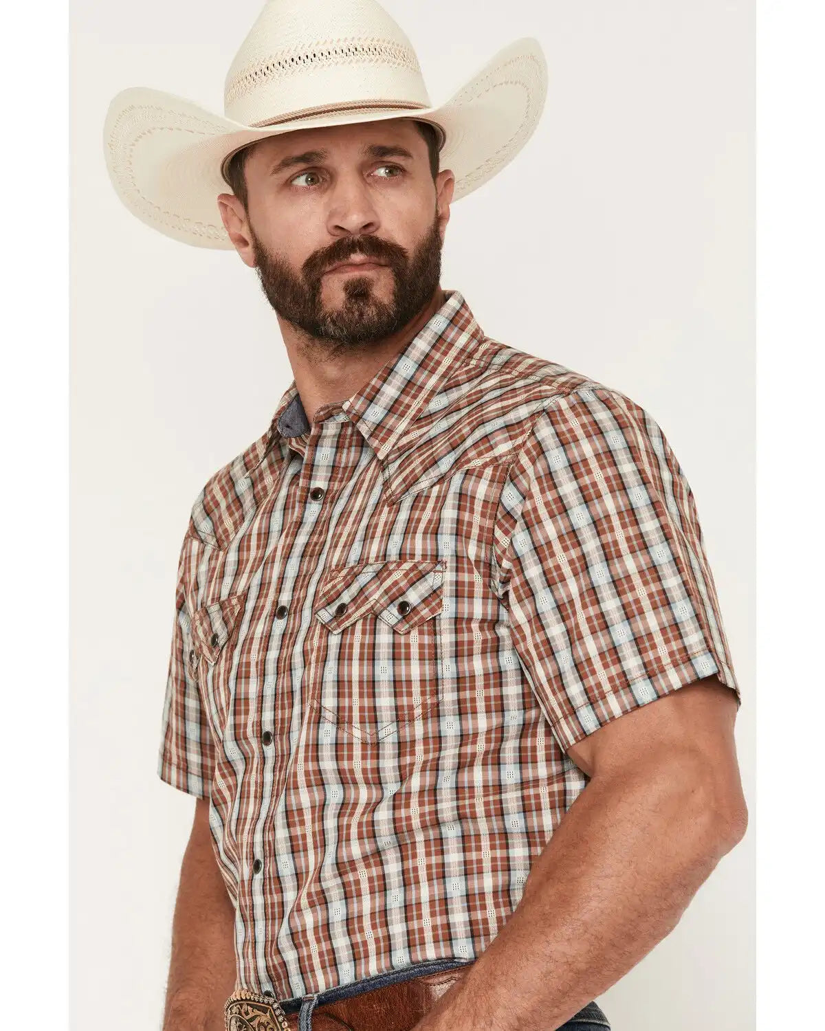 Cody James Men's Elmer Plaid Print Short Sleeve Snap Western Shirt