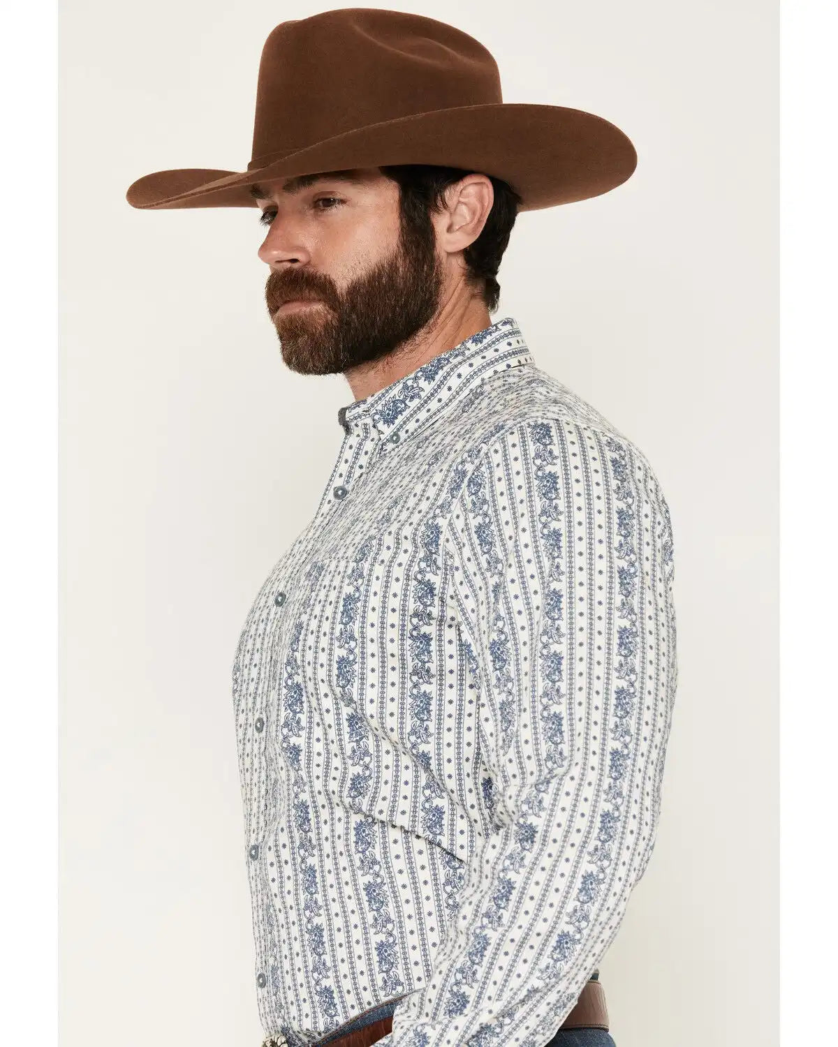 Cody James Men's Day Drinker Floral Stripe Print Long Sleeve Button-Down Stretch Western Shirt