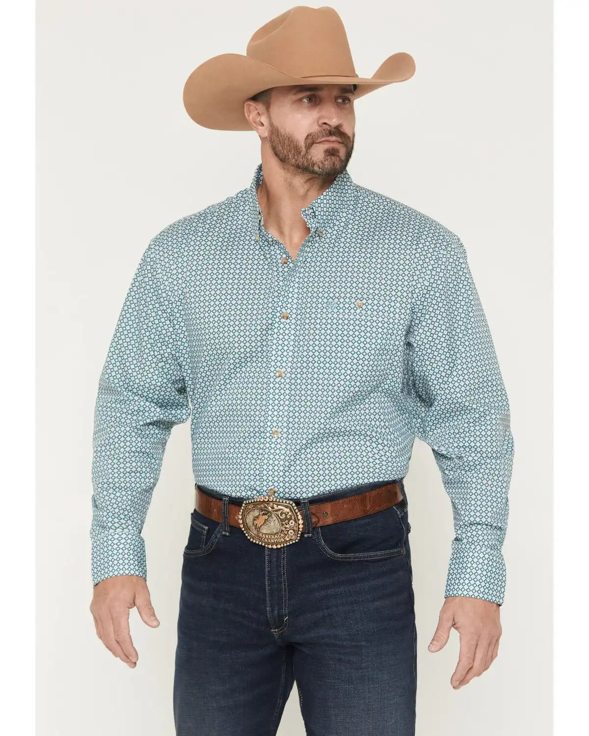 Wrangler Men's Classics Geo Print Long Sleeve Button-Down Western Shirt