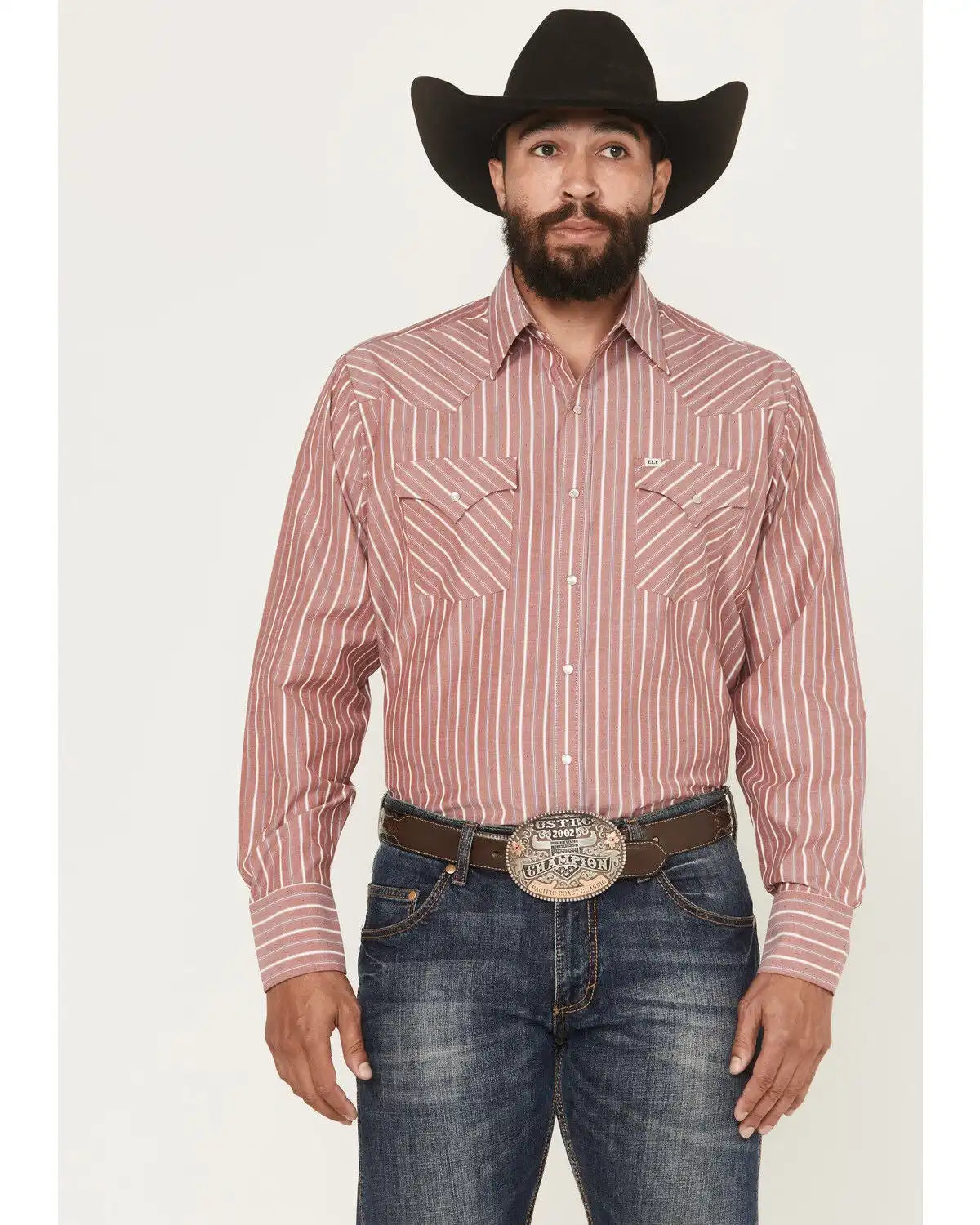 Ely Walker Men's Striped Long Sleeve Pearl Snap Western Shirt