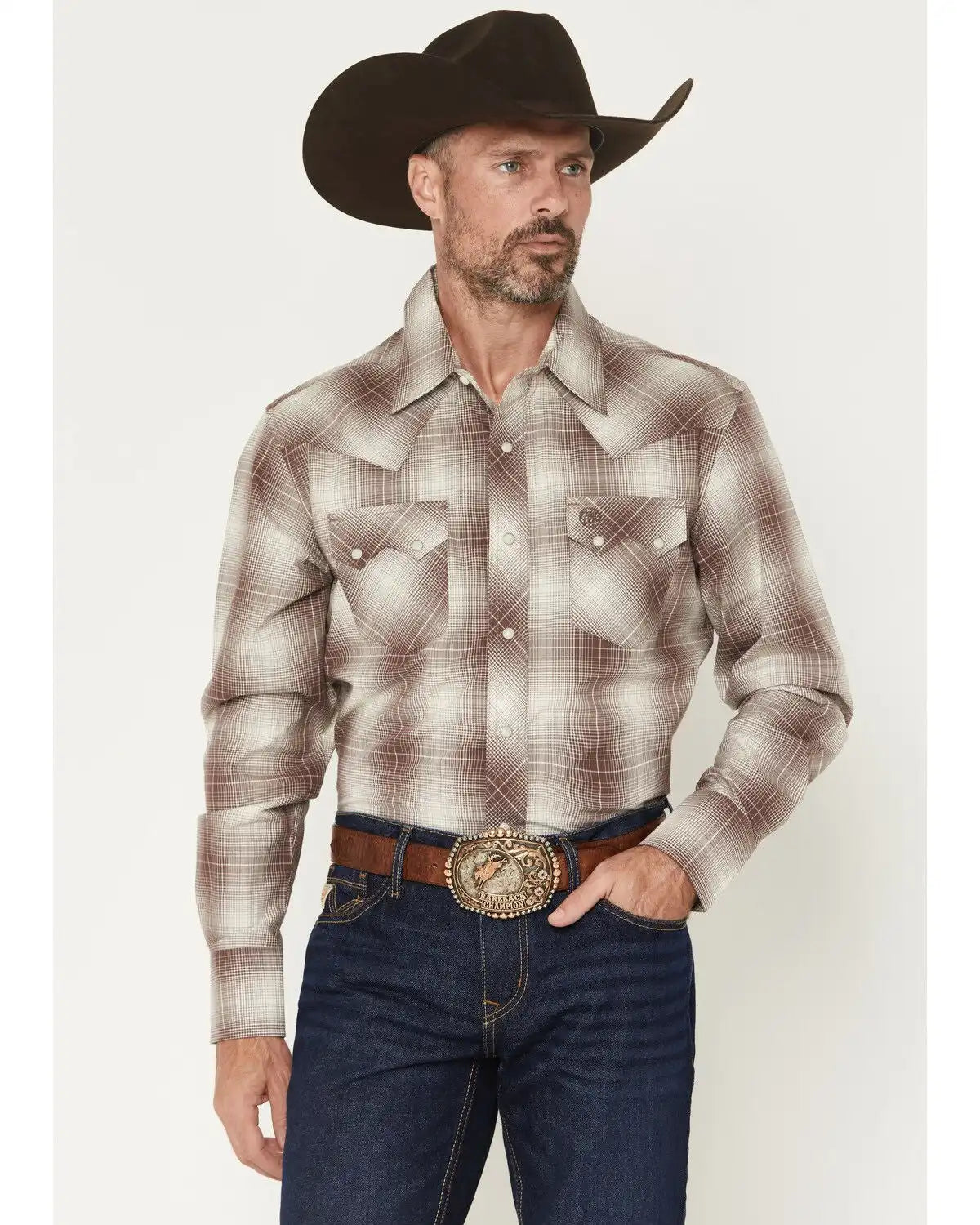 Wrangler Retro Men's Plaid Print Long Sleeve Snap Western Shirt - Tall