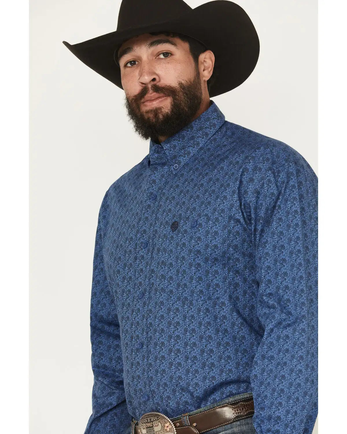 George Strait by Wrangler Men's Floral Print Long Sleeve Button-Down Stretch Western Shirt