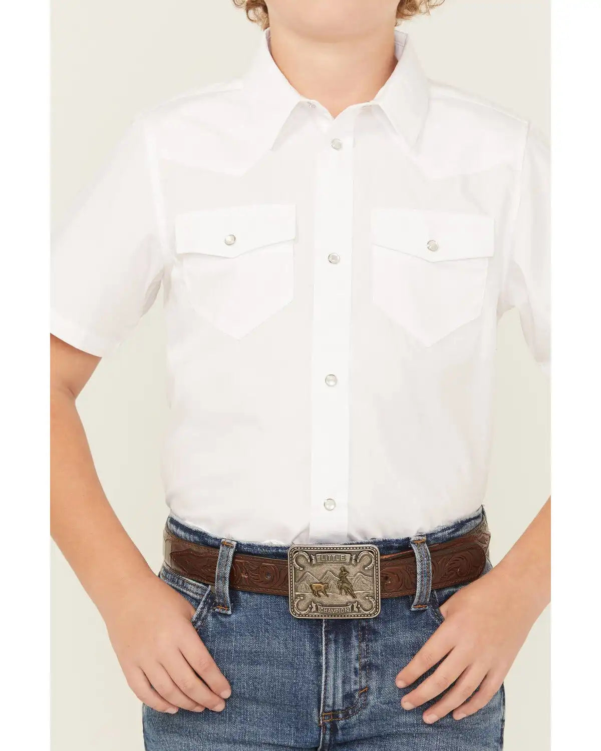 Gibson Trading Co Boys' Solid Short Sleeve Pearl Snap Western Shirt