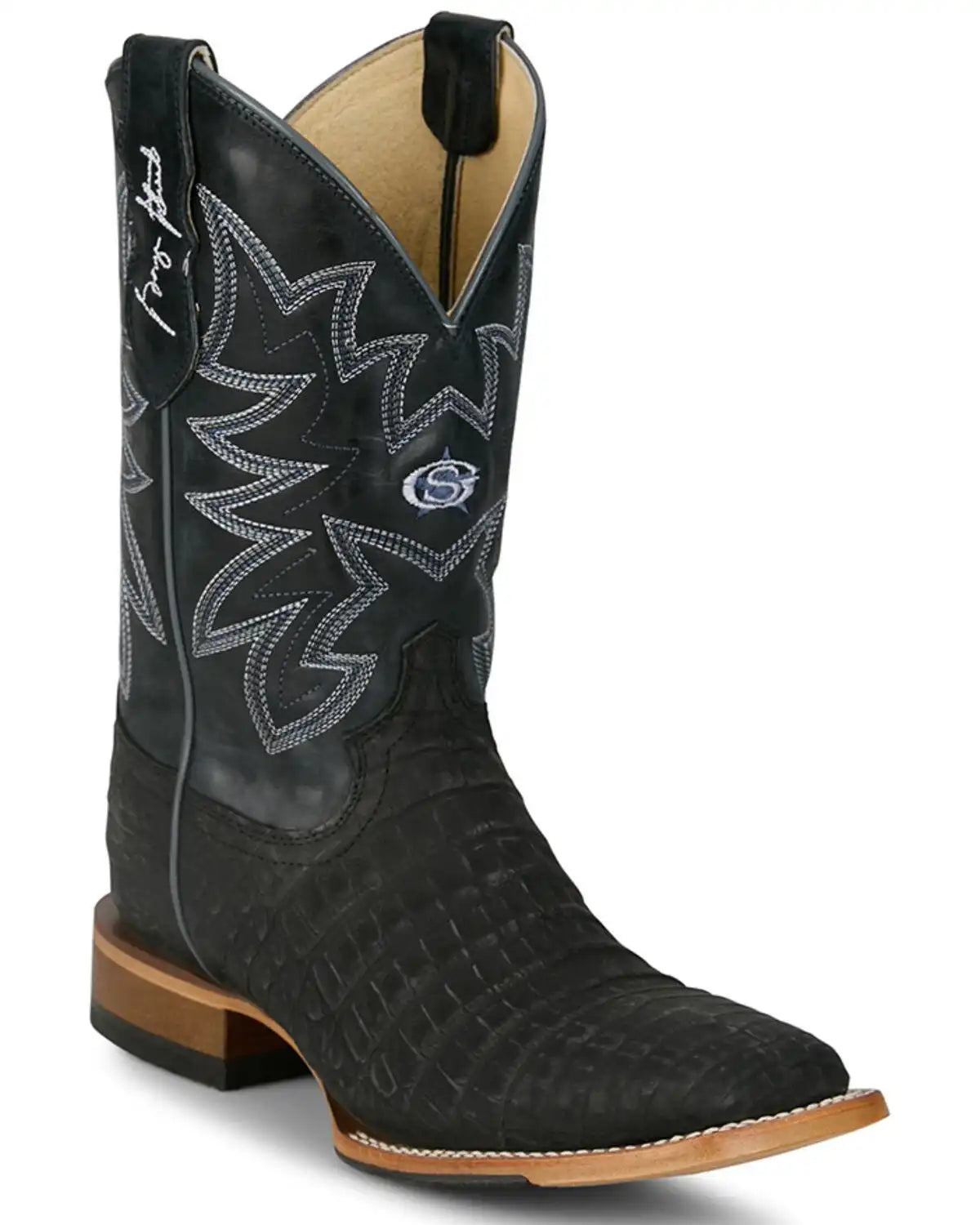 Justin Men's San Antone Exotic Caiman Western Boots - Broad Square Toe