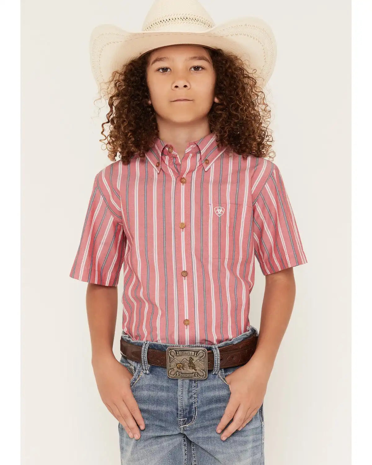 Ariat Boys' Pro Series Bobby Striped Short Sleeve Button-Down Western Shirt