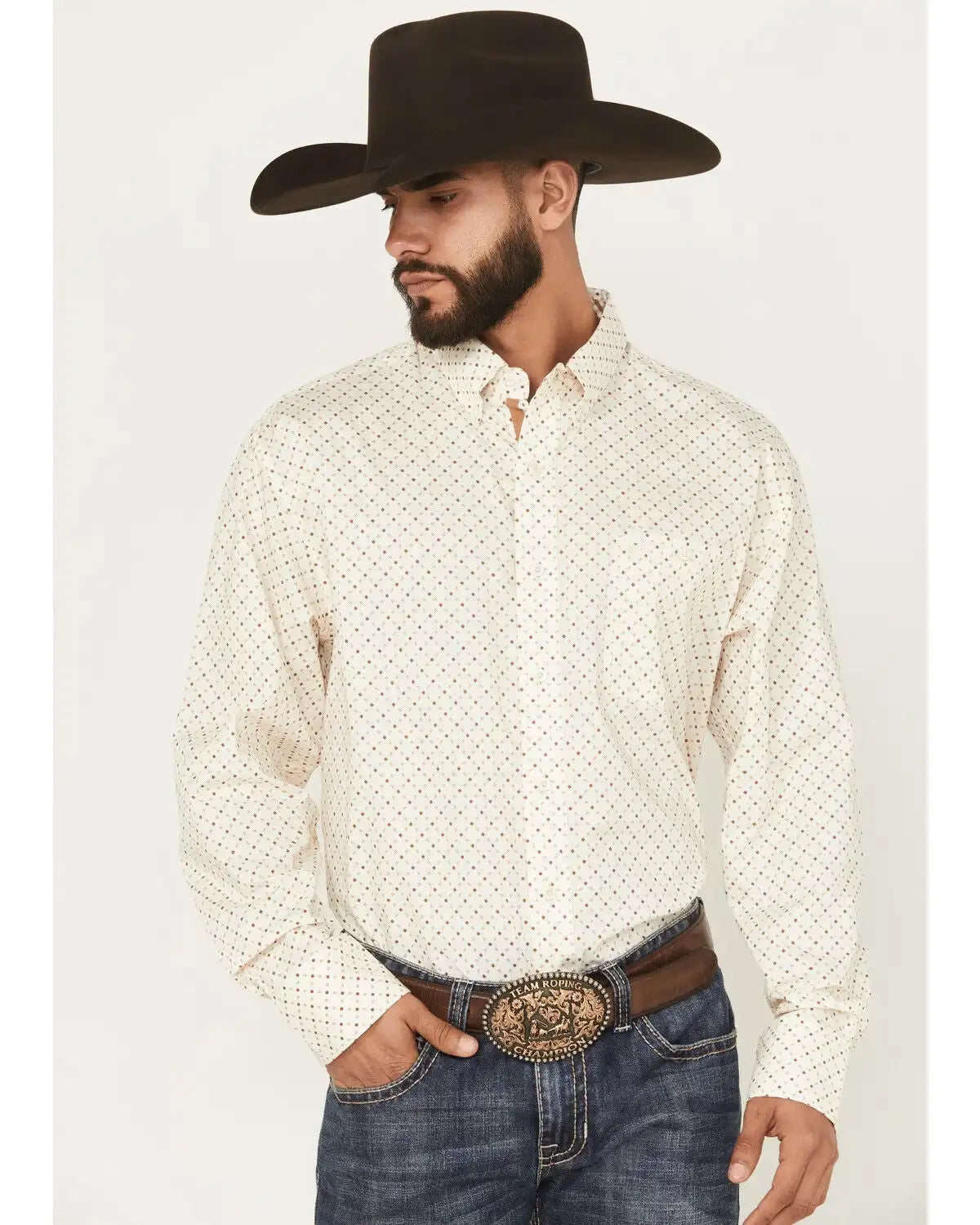 George Strait by Wrangler Men's Geo Print Long Sleeve Button-Down Stretch Western Shirt - Big