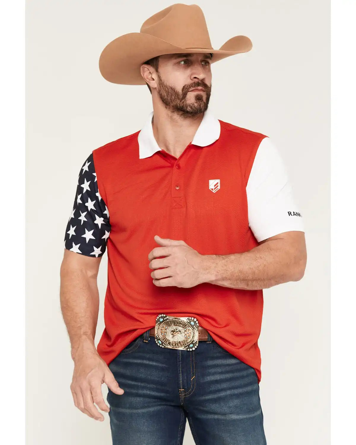 RANK 45® Men's Americana Block Short Sleeve Button-Down Polo