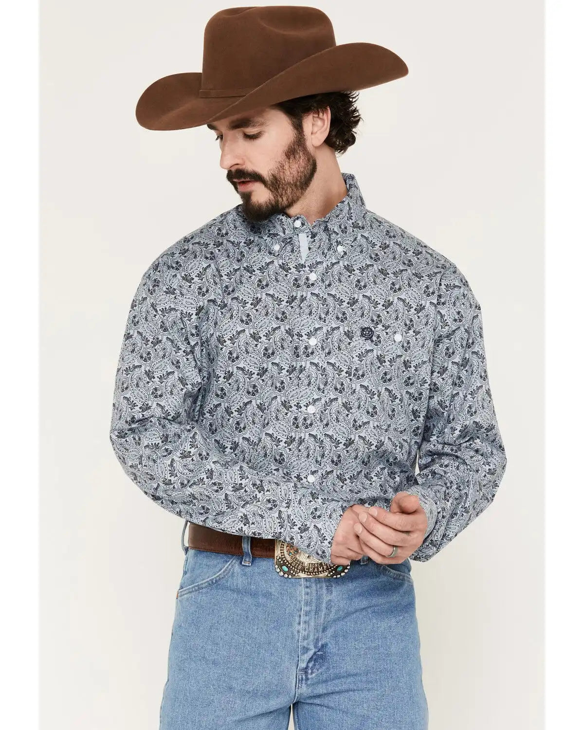 George Strait by Wrangler Men's Paisley Print Long Sleeve Button-Down Stretch Western Shirt