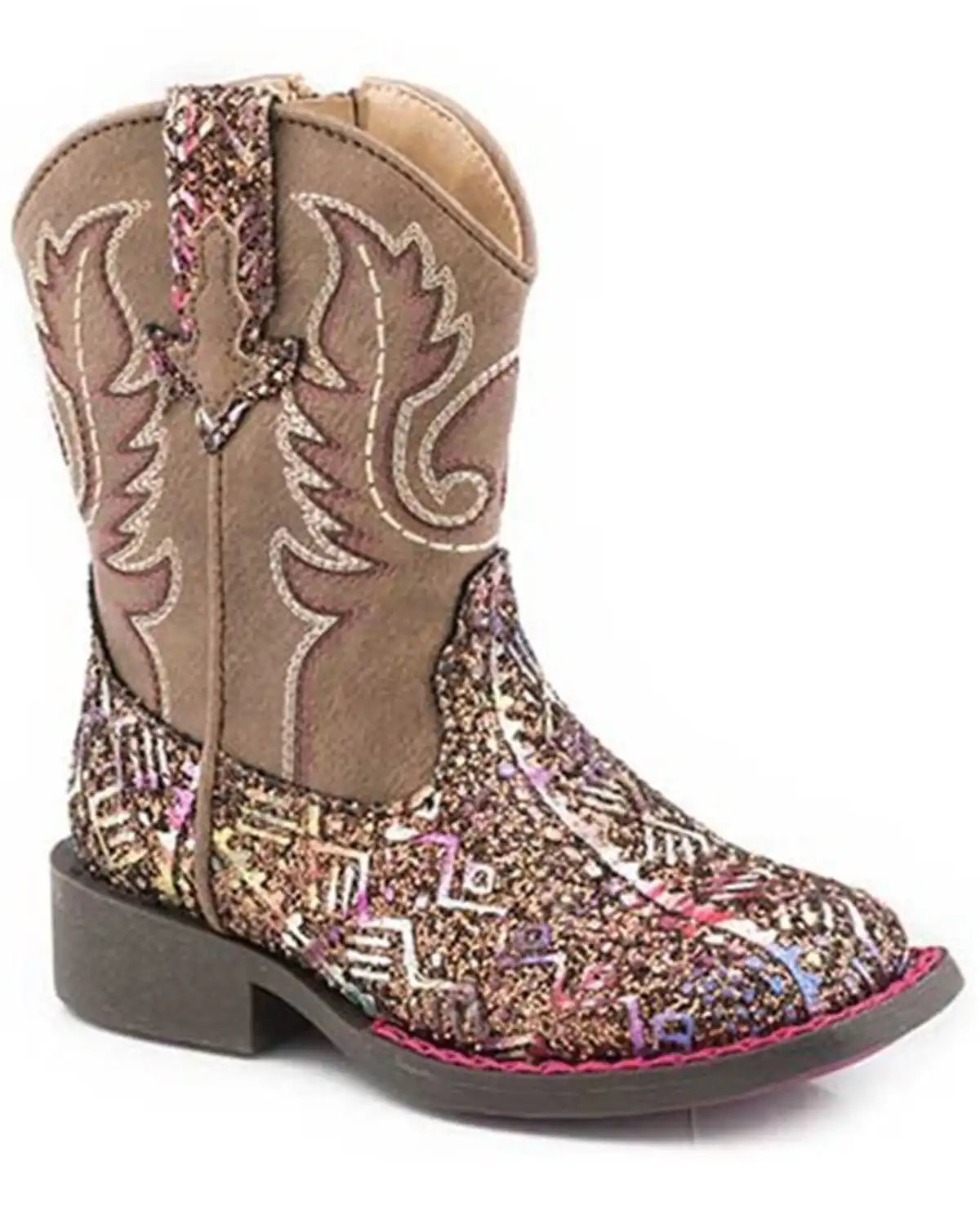 Roper Toddler Girls' Glitter Southwestern Western Boots - Square Toe