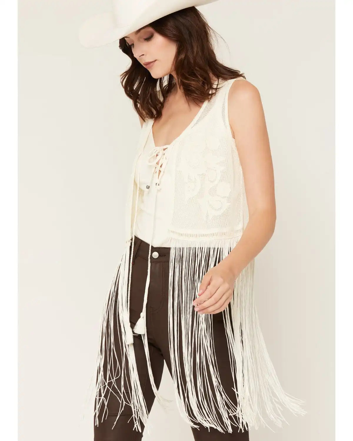 Idyllwind Women's Rhea Embroidered Mesh Fringe Vest
