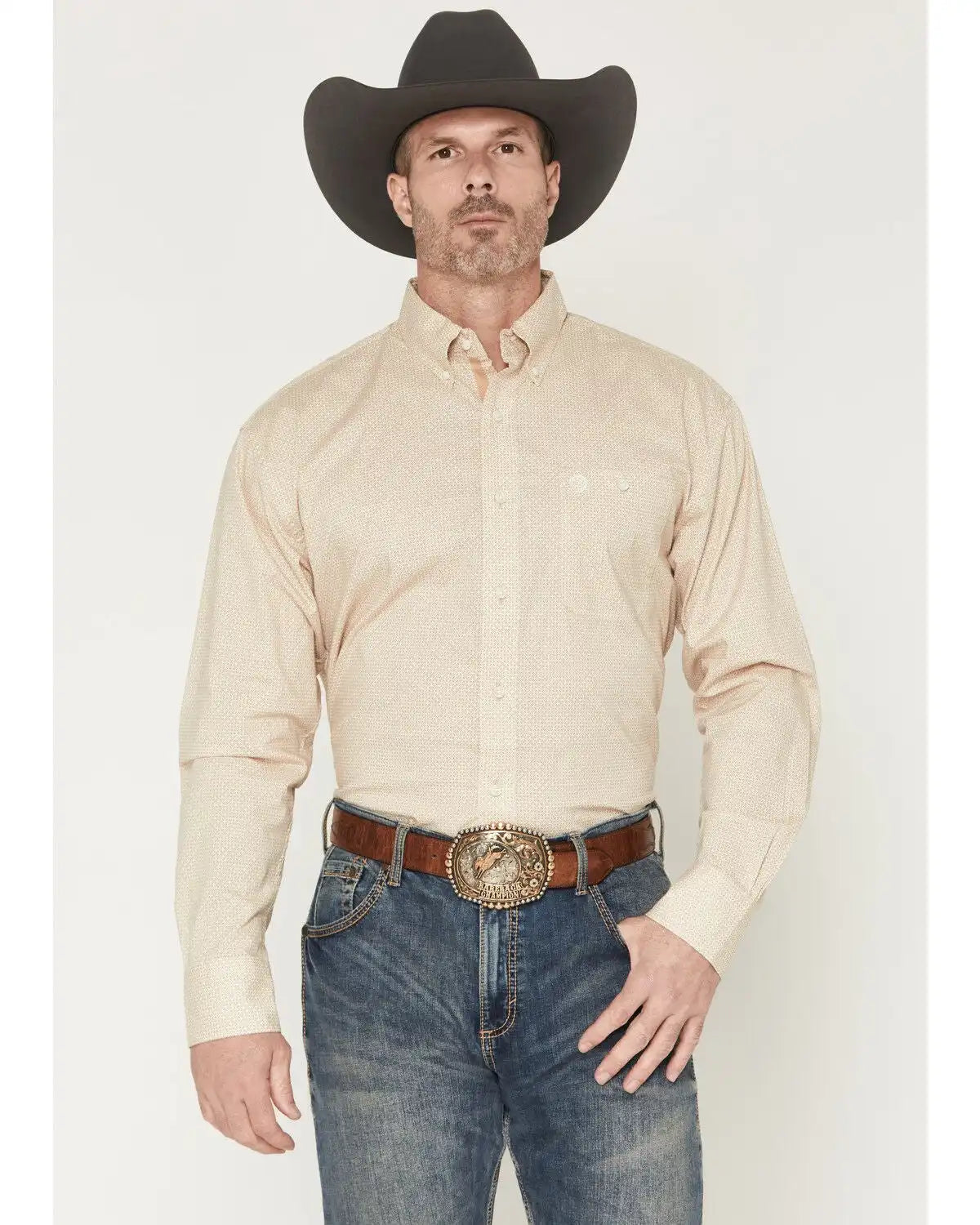 George Strait by Wrangler Men's Geo Print Long Sleeve Button-Down Stretch Western Shirt