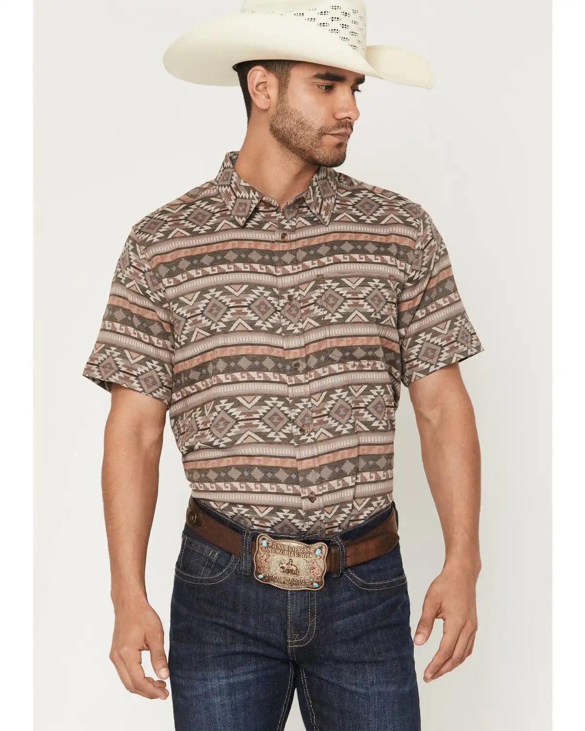 Cody James Men's Captain Southwestern Print Short Sleeve Button-Down Stretch Western Shirt