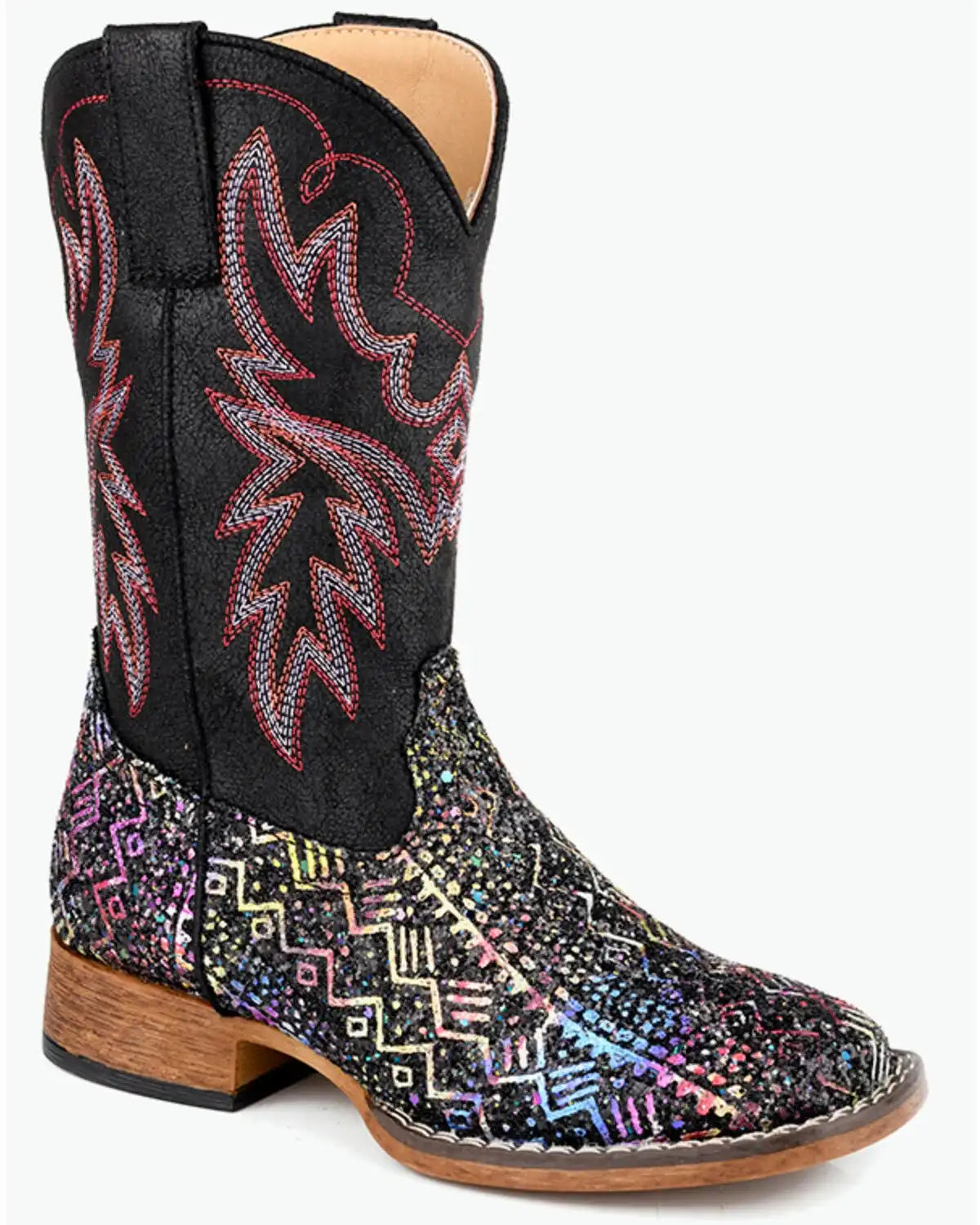Roper Little Girls' Glitter Southwestern II Western Boots - Broad Square Toe