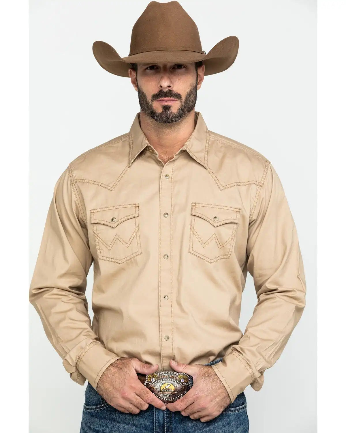 Wrangler Retro Men's Tan Solid Long Sleeve Western Shirt - Tall