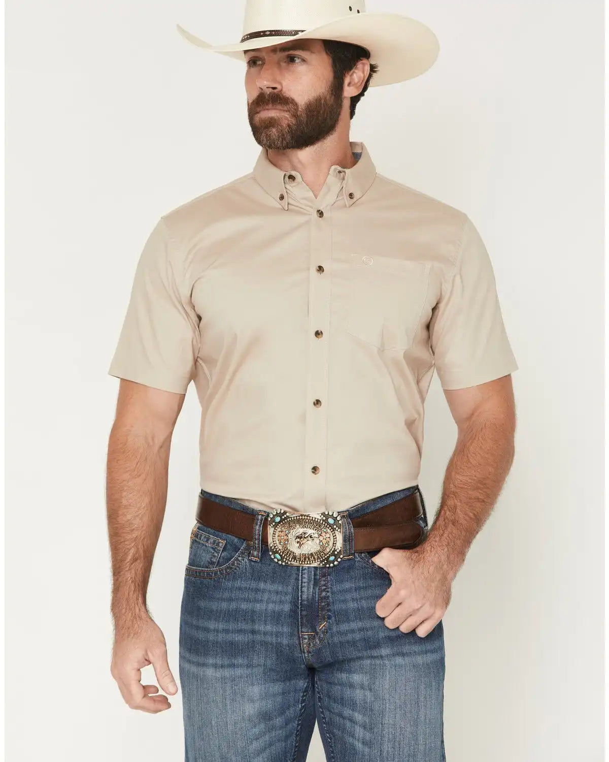 Cody James Men's Basic Solid Short Sleeve Button-Down Stretch Western Shirt