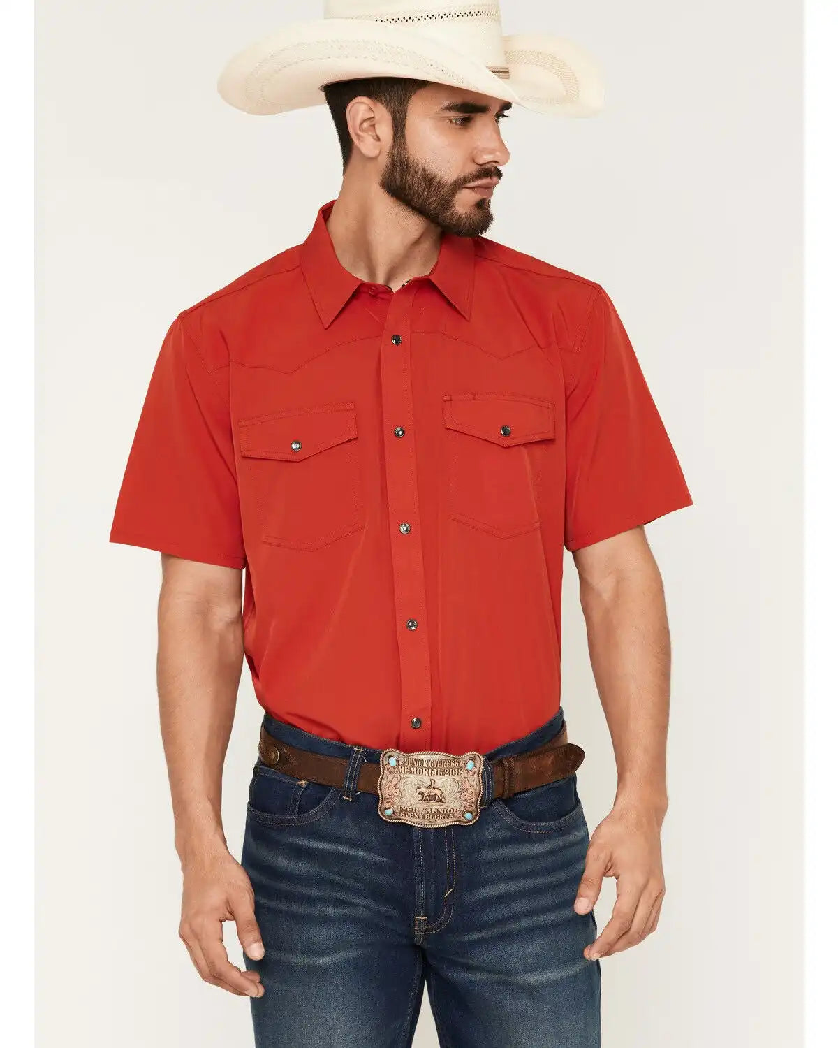 RANK 45® Men's RODEOTEK™ 2.0 Ridge Solid Short Sleeve Pearl Snap Western Shirt