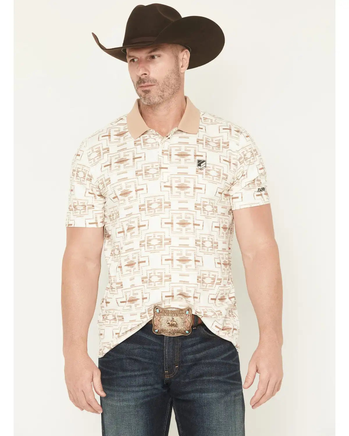 RANK 45® Men's Shoot All Over Southwestern Print Short Sleeve Button-Down Polo