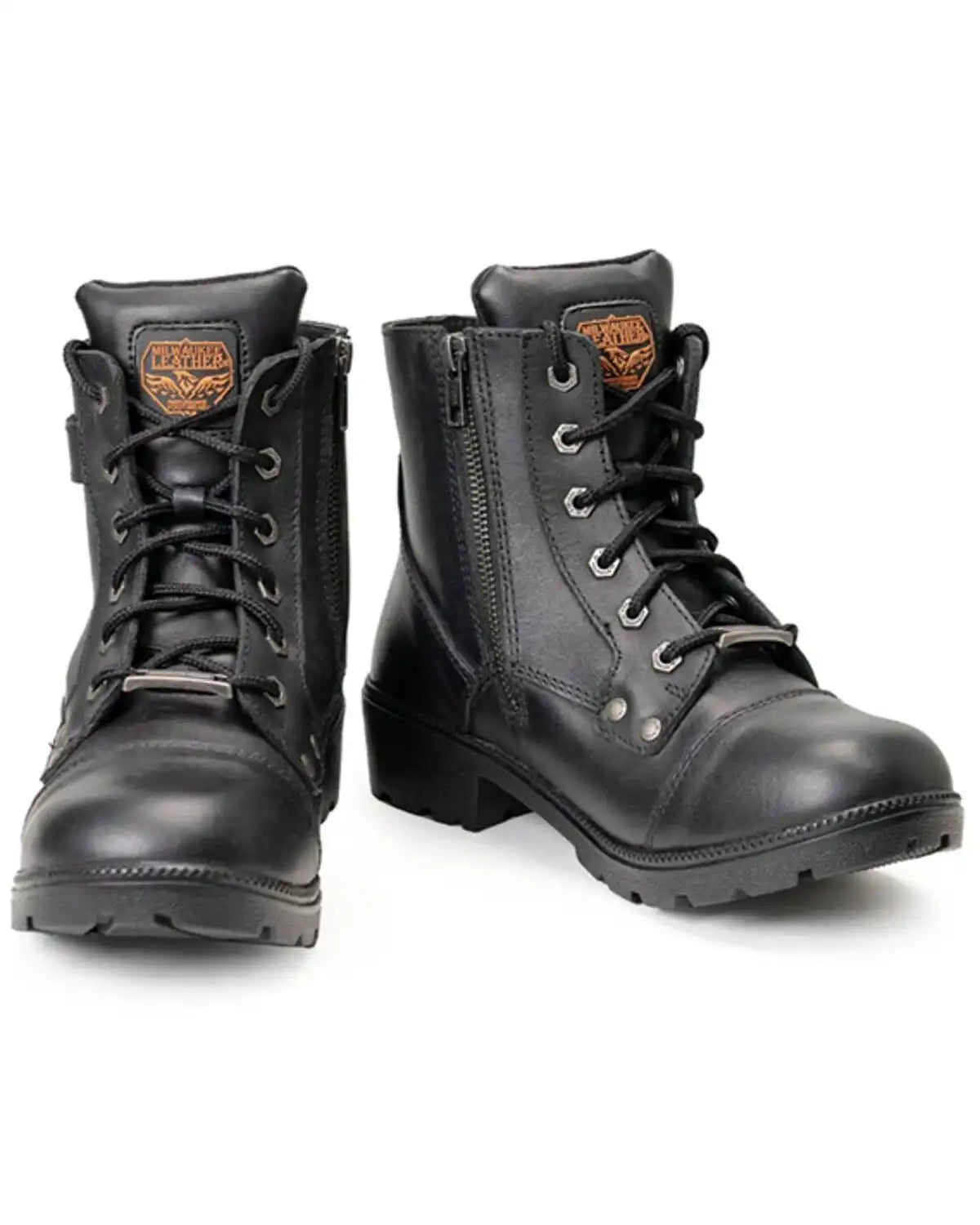 Milwaukee Leather Women's Front Lace Motorcycle Boots - Round Toe