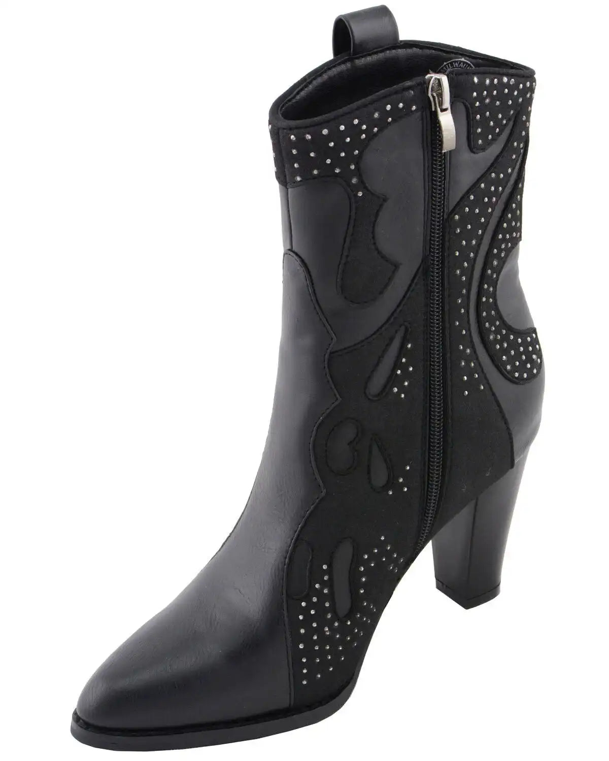 Milwaukee Leather Women's Studded Overlay Western Boots - Round Toe