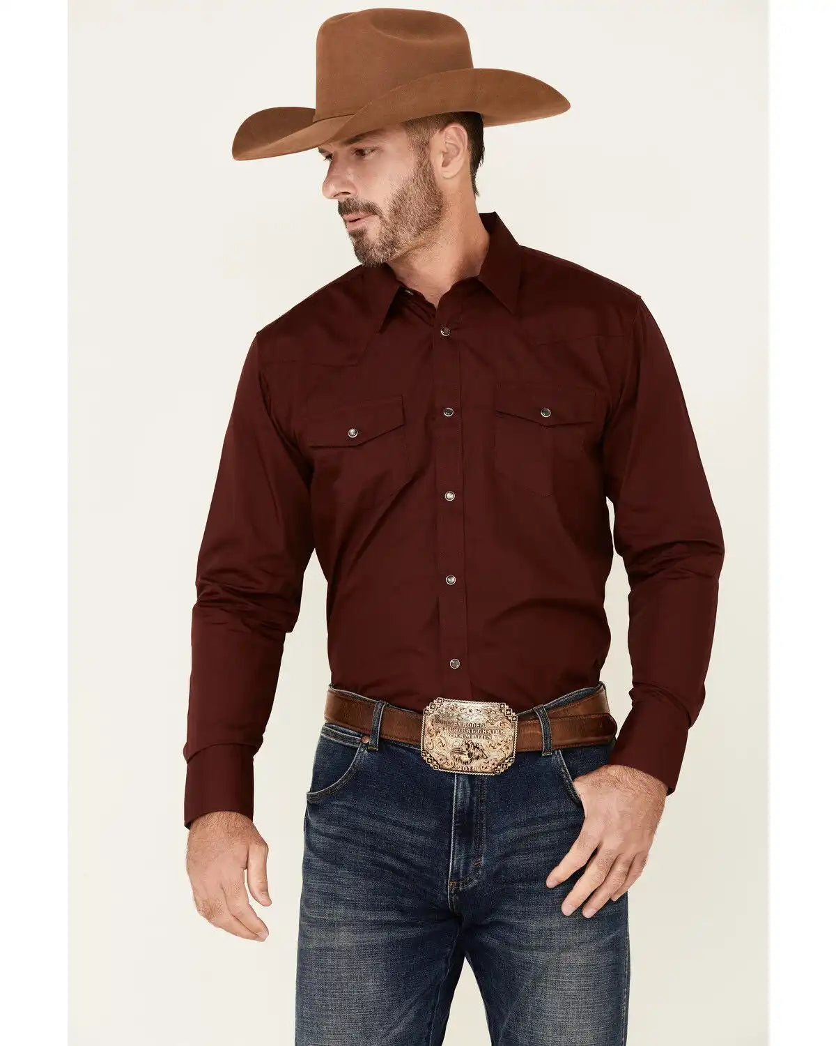 Gibson Men's Basic Solid Long Sleeve Pearl Snap Western Shirt - Big