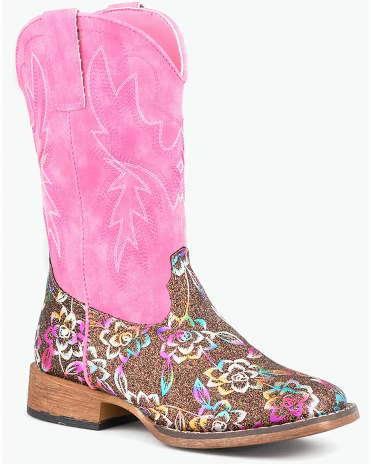Roper Little Girls' Glitter Rose Western Boots - Broad Square Toe