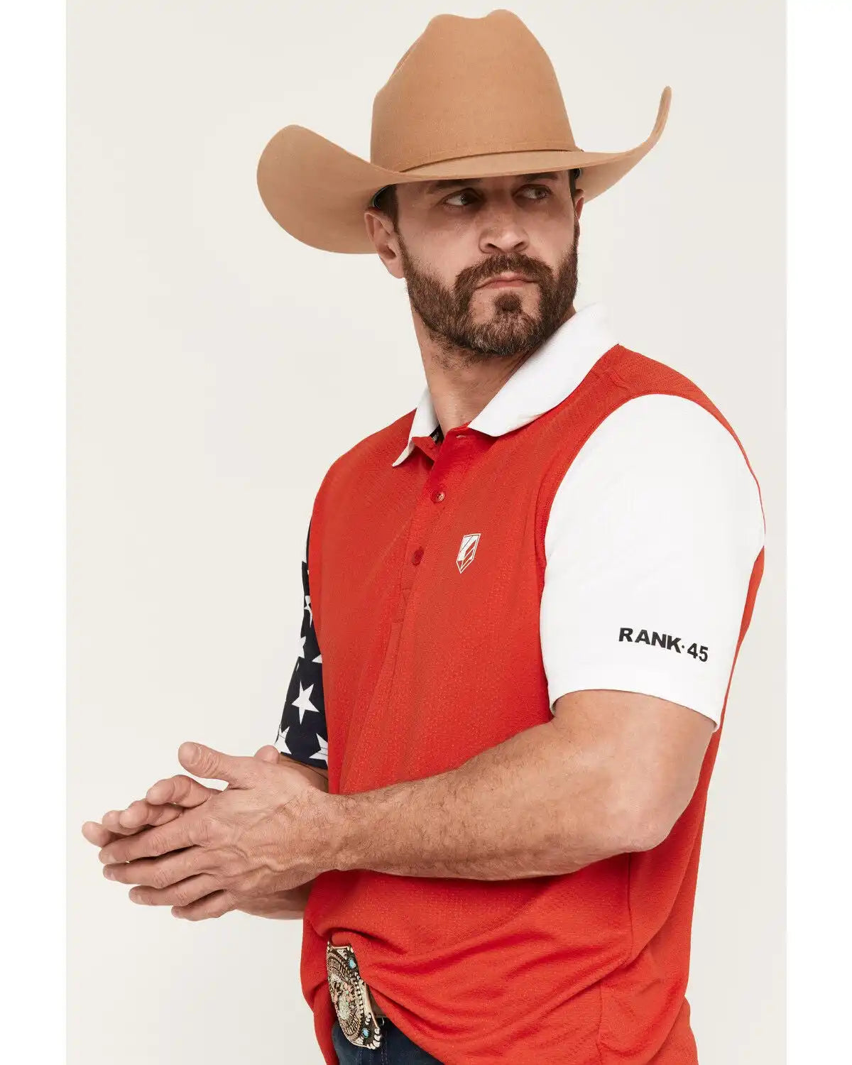 RANK 45® Men's Americana Block Short Sleeve Button-Down Polo