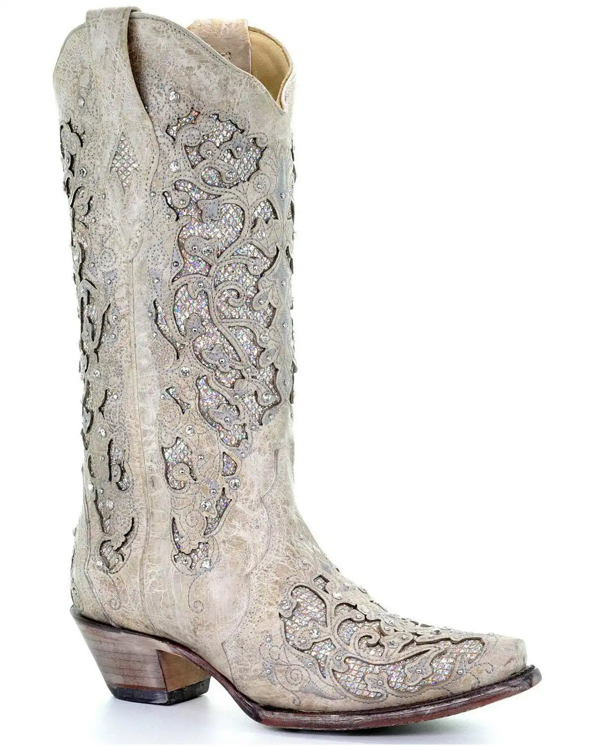 Corral Women's Glitter Inlay and Crystals Wedding Boots - Snip Toe