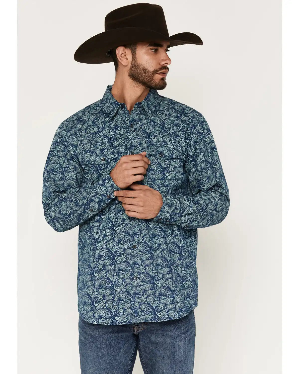 Moonshine Spirit® Men's Open Mic Paisley Print Long Sleeve Snap Western Shirt