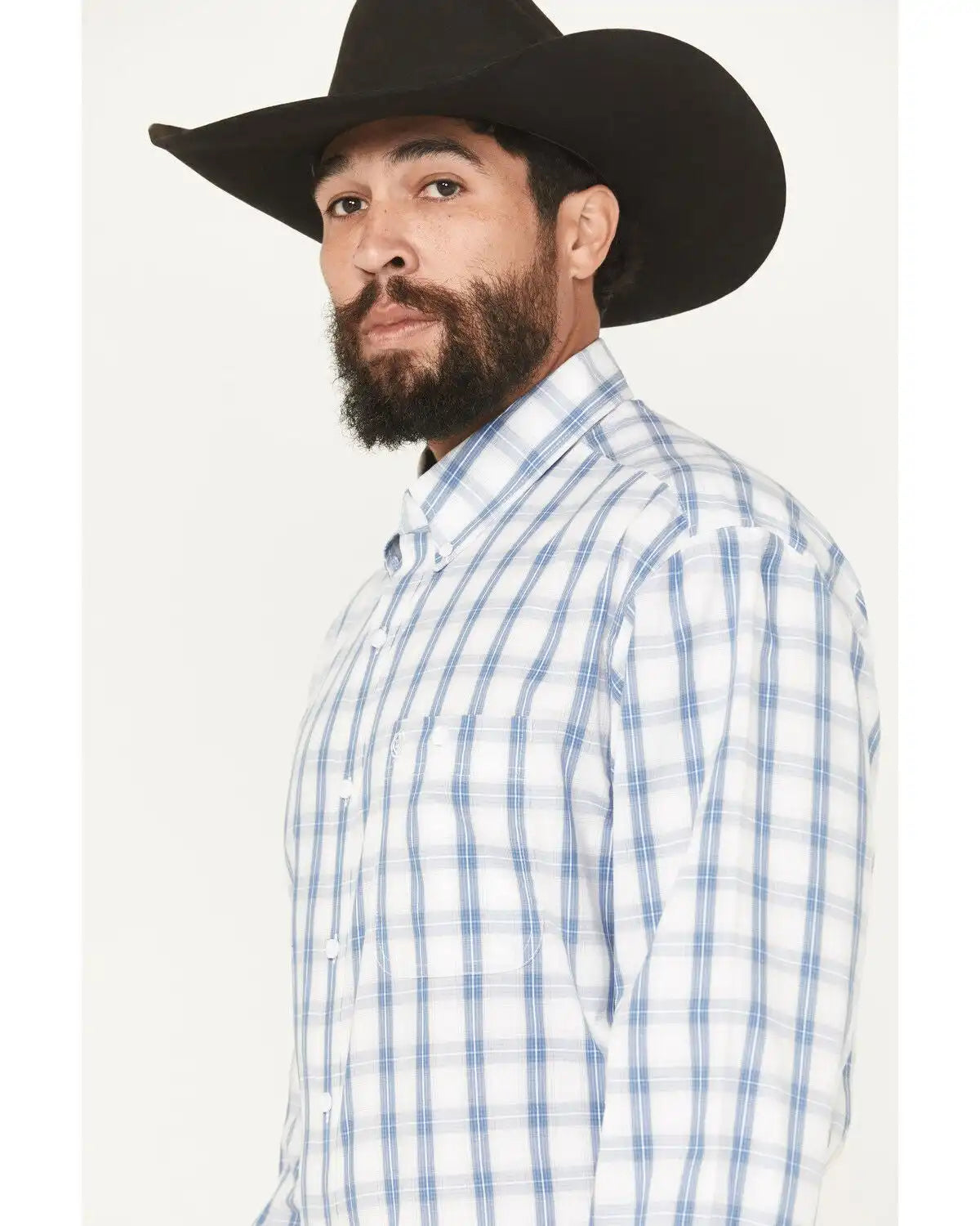 George Strait by Wrangler Men's Plaid Print Long Sleeve Button-Down Stretch Western Shirt - Tall