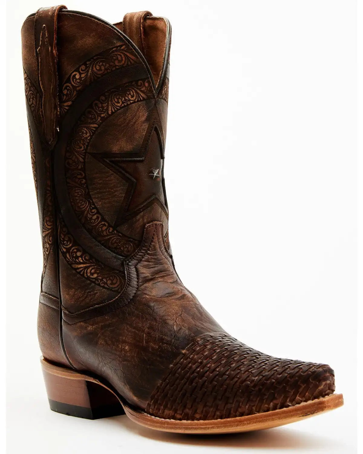 Dan Post Men's Embossed Star & Studded Basketweave Western Leather Boots - Snip Toe