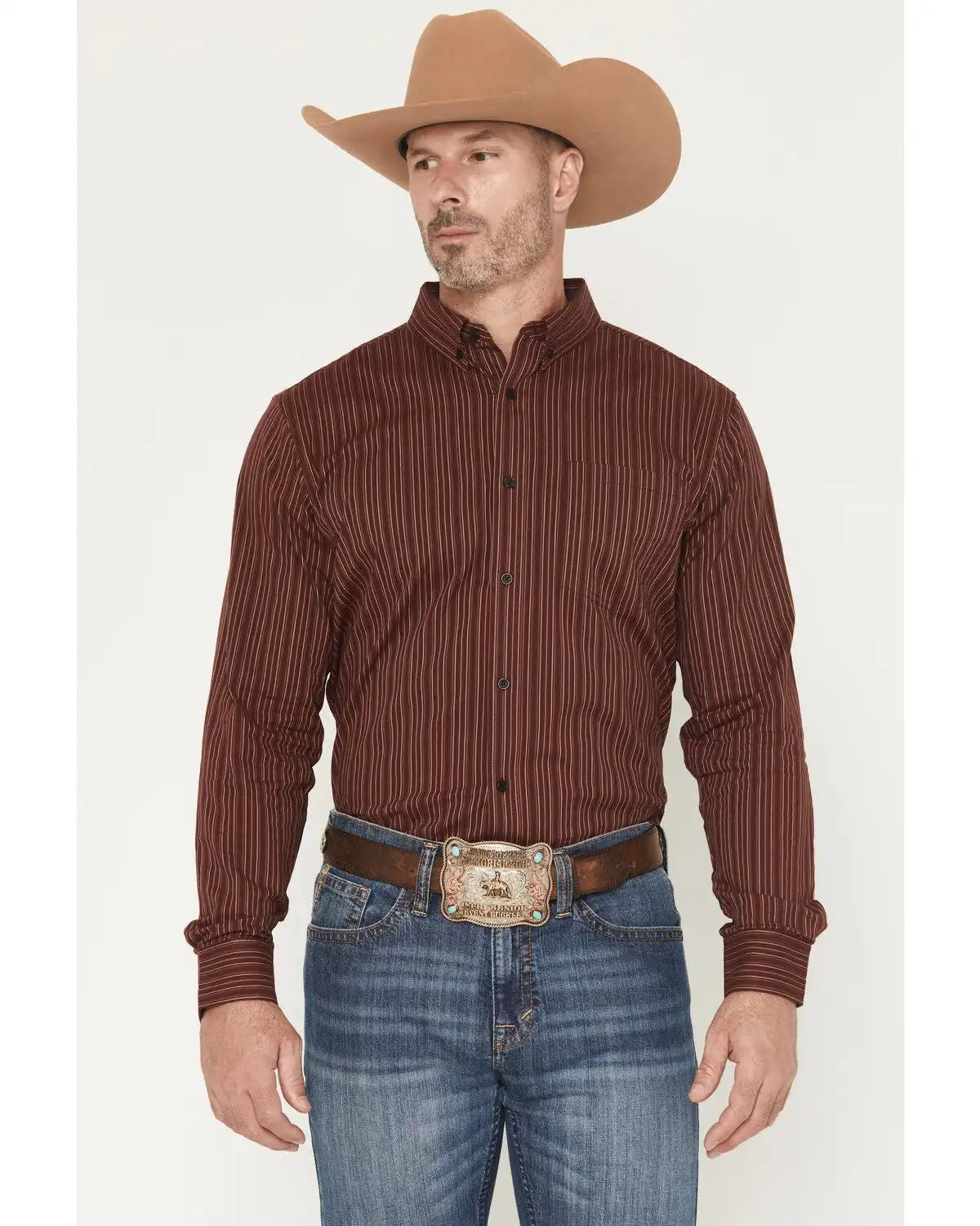 Cody James Men's Wildfire Stripe Print Long Sleeve Button-Down Stretch Western Shirt