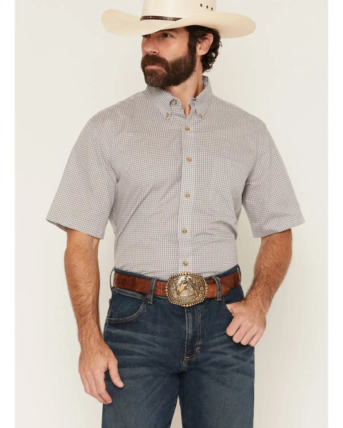 Wrangler Riata Men's Assorted Plaid Print Short Sleeve Button-Down Western Shirt