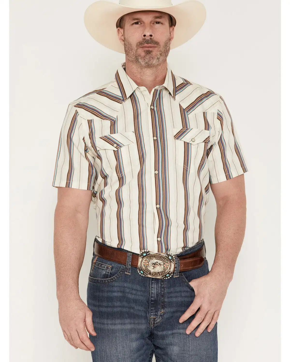 Cody James Men's Bootlegger Stripe Print Short Sleeve Snap Western Shirt