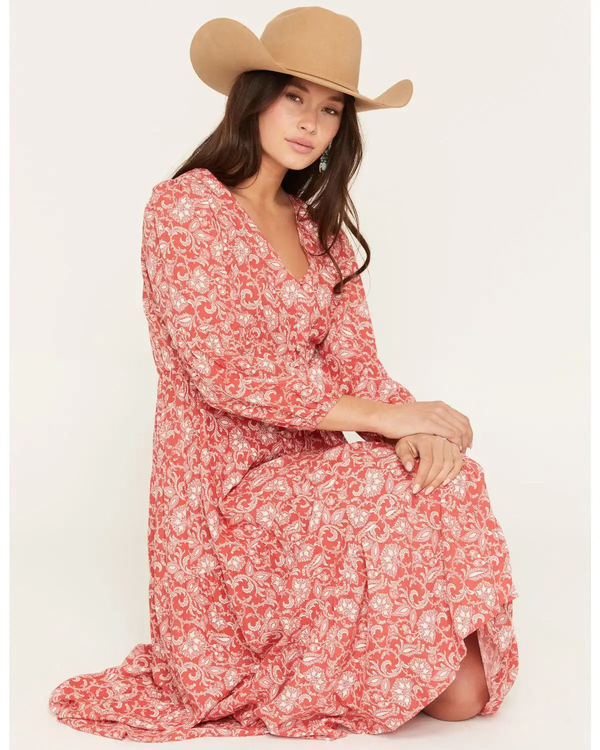 Panhandle Slim Women's Floral Paisley Print Long Sleeve Midi Dress
