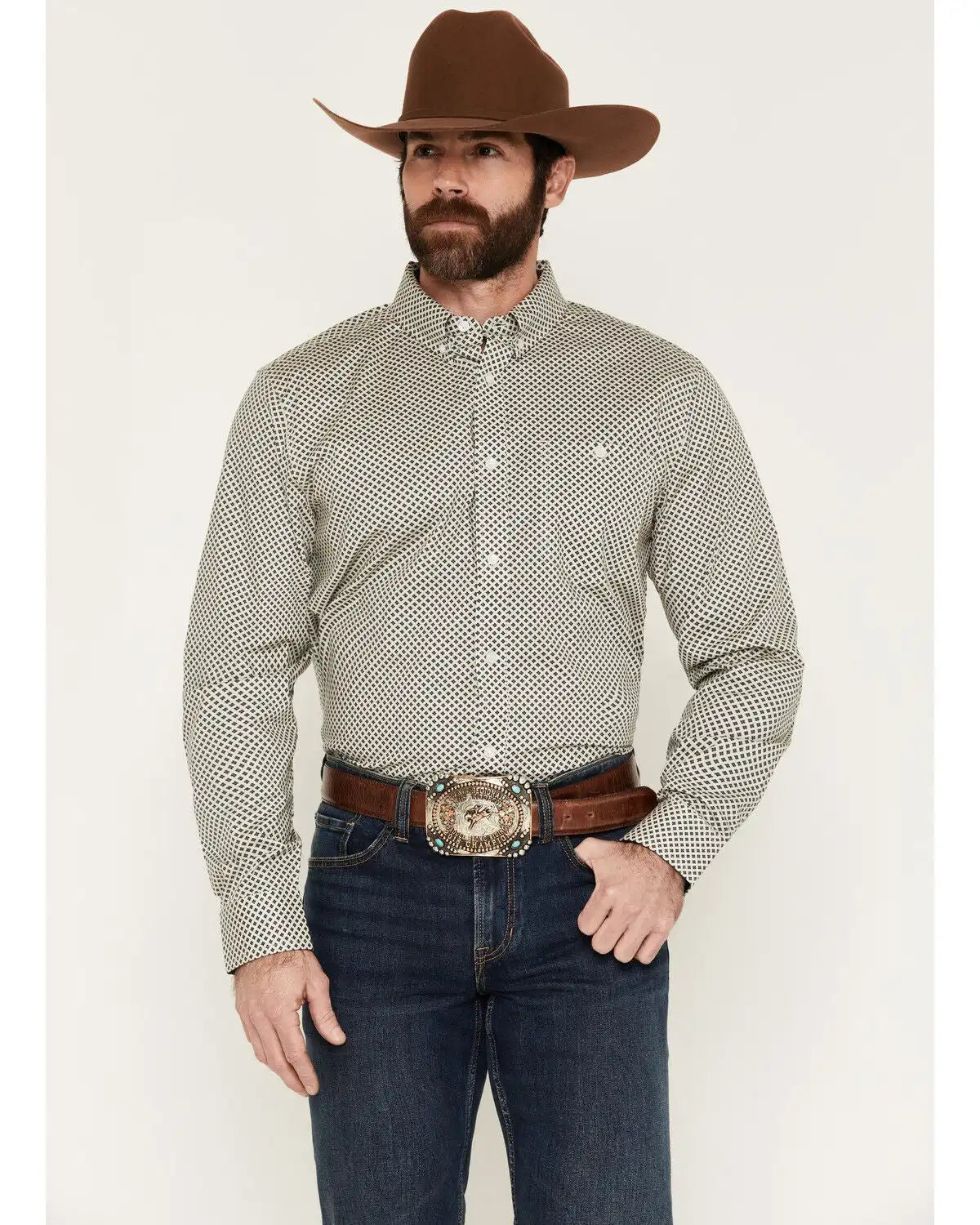 RANK 45® Men's Thorn Geo Print Long Sleeve Button-Down Stretch Western Shirt