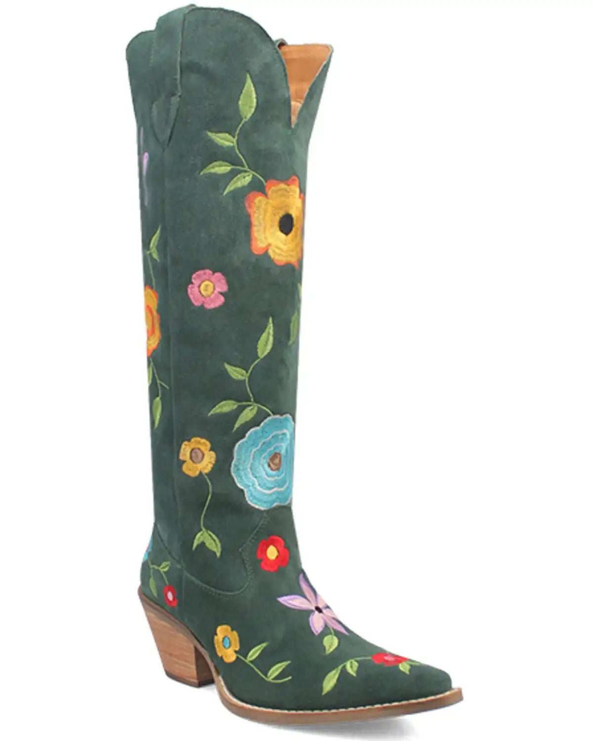 Dingo Women's Flower Power Suede Tall Western Boots - Snip Toe
