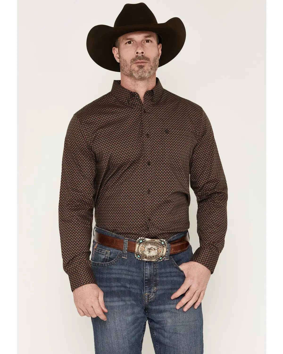 Cody James Men's Fast Forward Geo Print Long Sleeve Button-Down Stretch Western Shirt