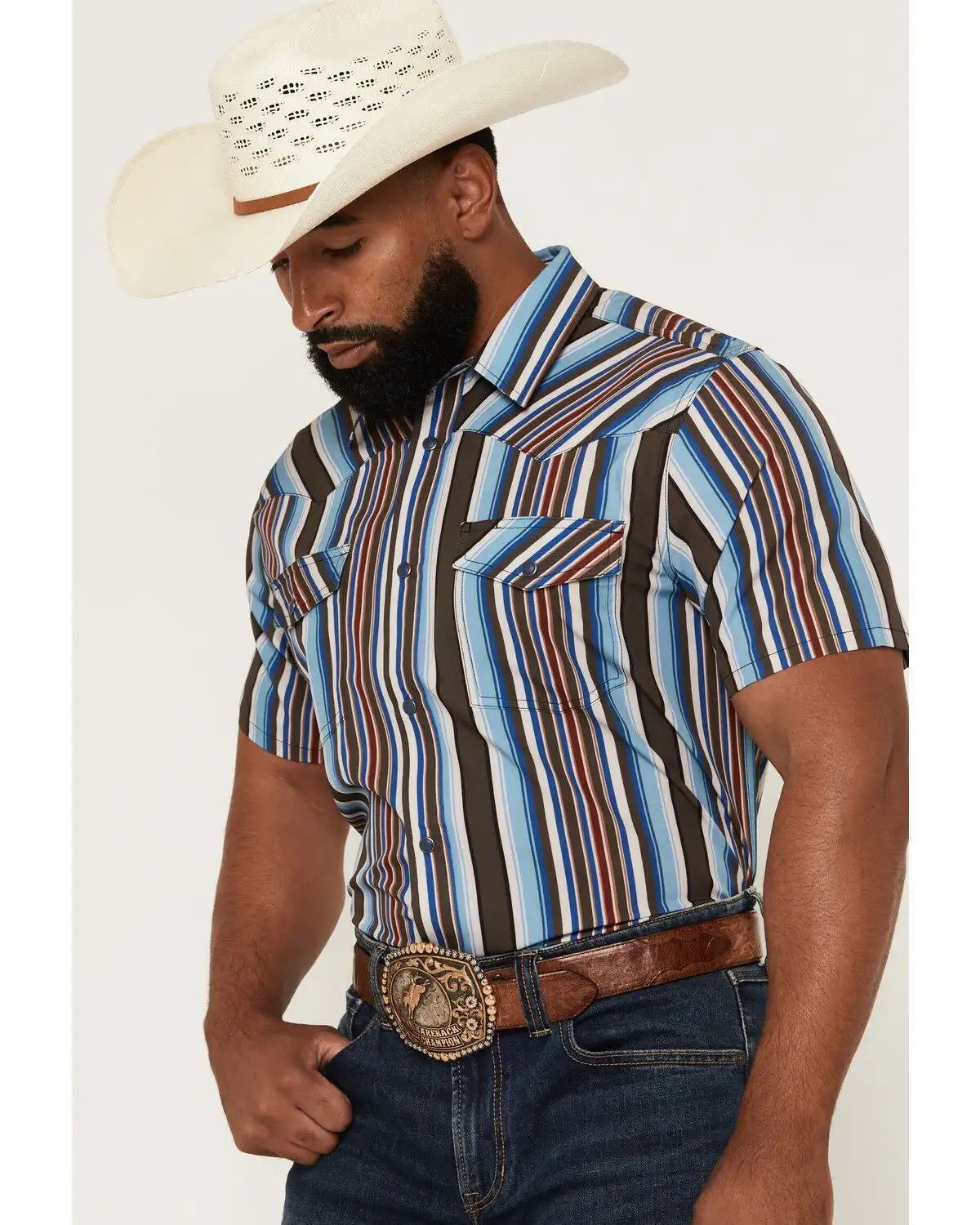 RANK 45® Men's RODEOTEK™ 2.0 Striped Print Short Sleeve Stretch Performance Shirt