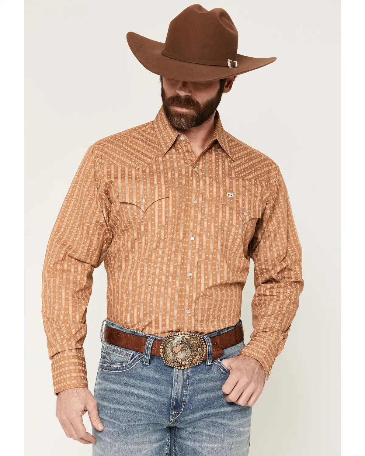 Ely Walker Men's Conversation Stripe Print Long Sleeve Snap Western Shirt
