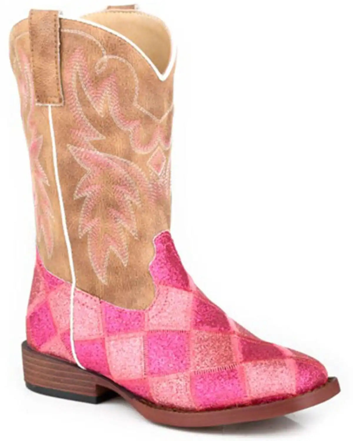 Roper Little Girls' Glitter Blocks Western Boots - Broad Square Toe