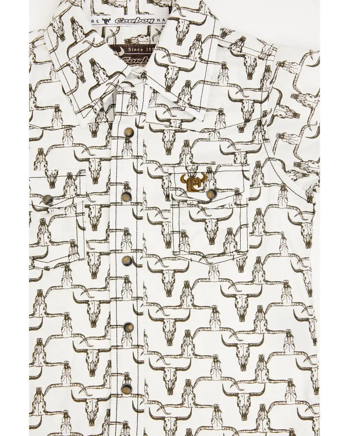 Cowboy Hardware Toddler Boys' Cow Skull Print Short Sleeve Snap Stretch Western Shirt