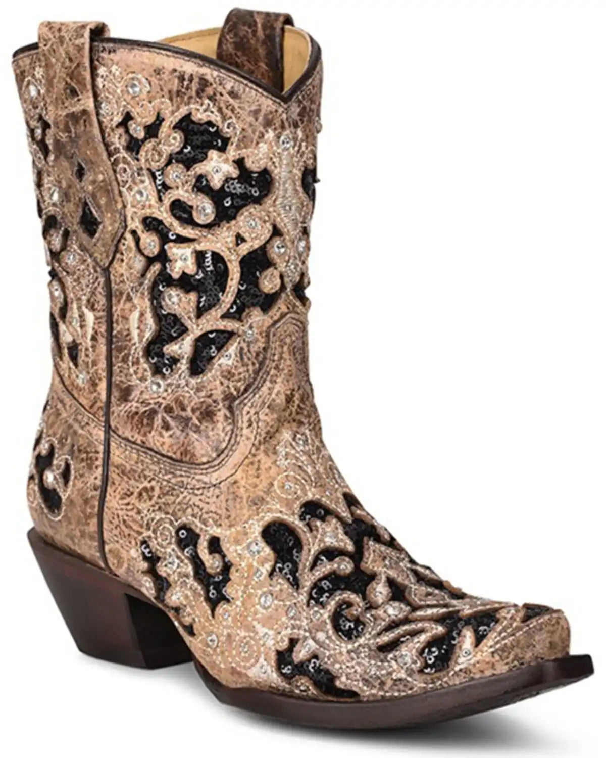 Corral Women's Brown Inlay Western Booties - Snip Toe