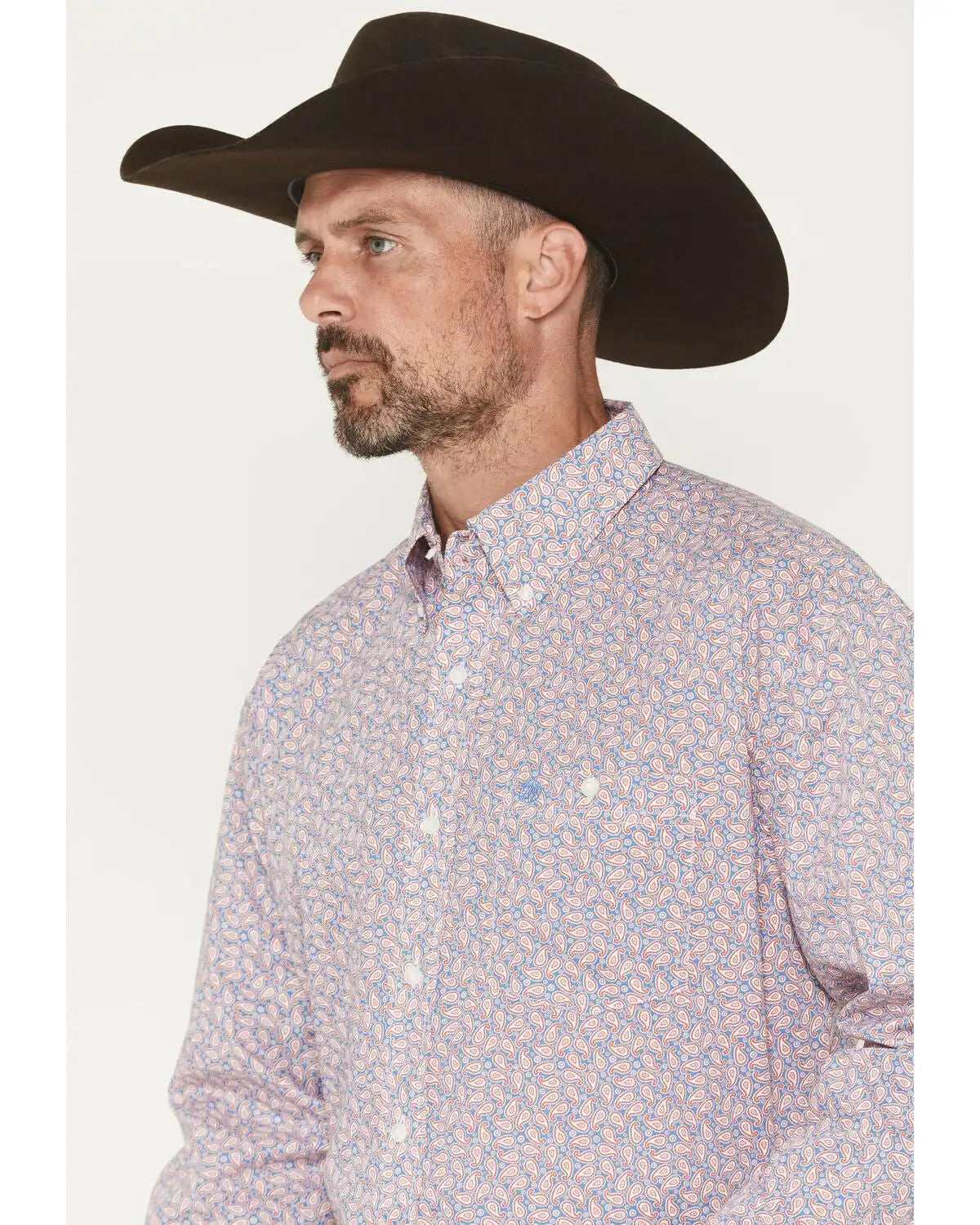 Wrangler Men's Paisley Print Long Sleeve Button-Down Stretch Western Shirt - Tall