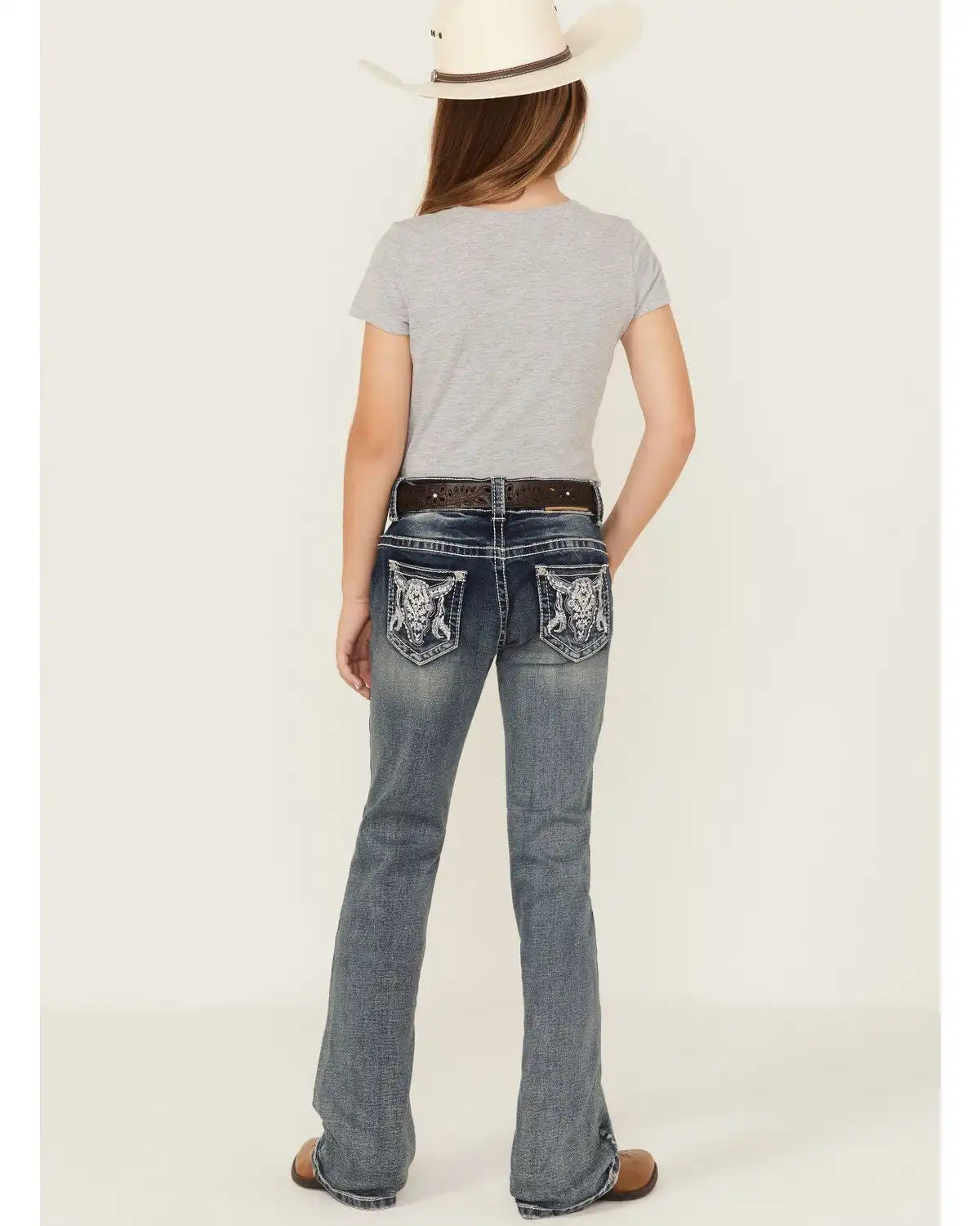Shyanne Girls' Steerhead Embroidered Bootcut Stretch Denim Jeans