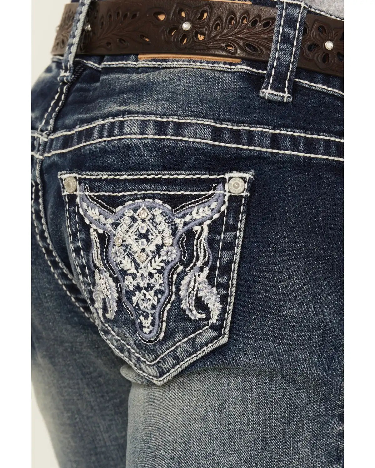 Shyanne Girls' Steerhead Embroidered Bootcut Stretch Denim Jeans