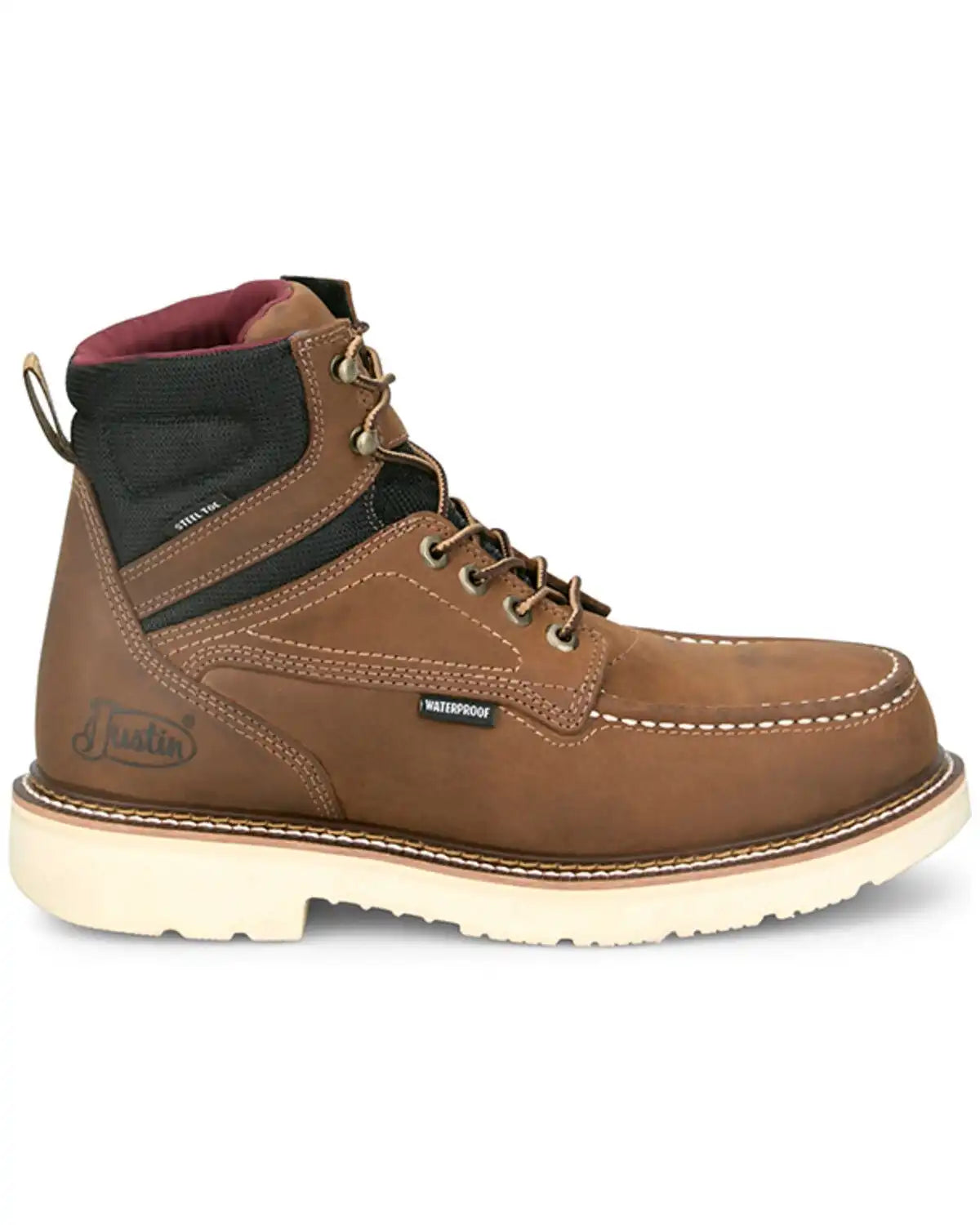 Justin Men's Bristol 6" Lace-Up Waterproof Moc Work Boots - Steel Toe