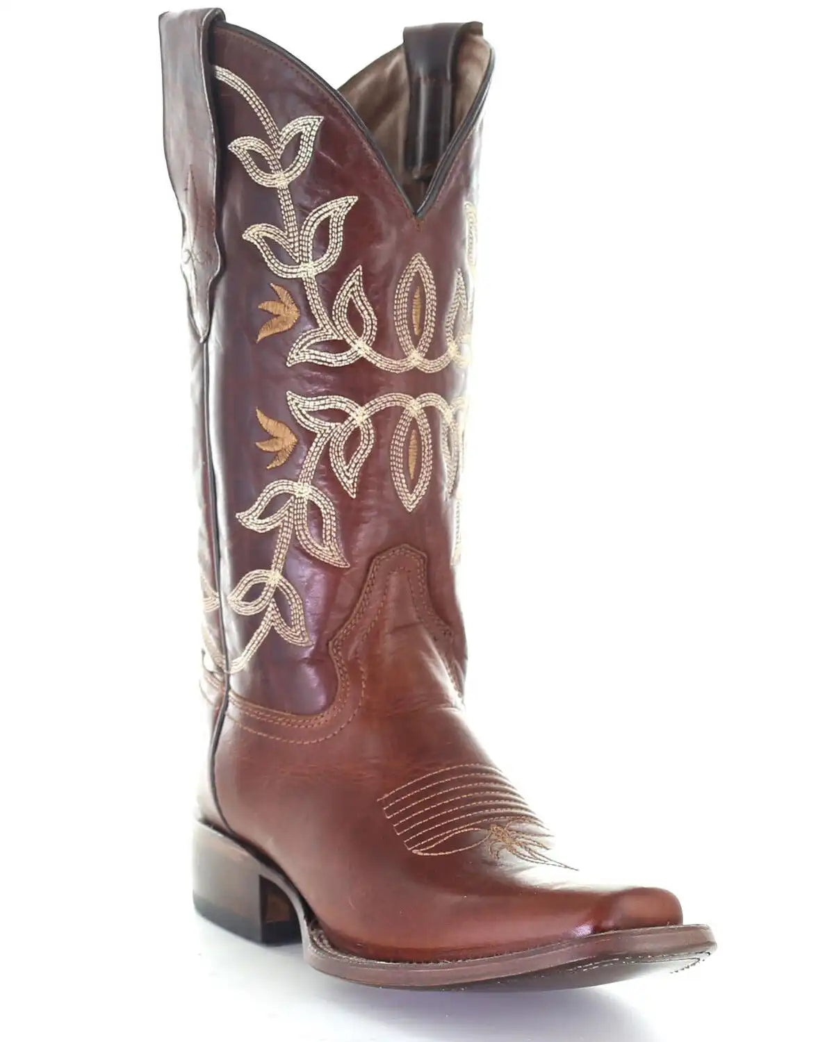 Circle G Women's Cognac Embroidery Western Boots - Square Toe